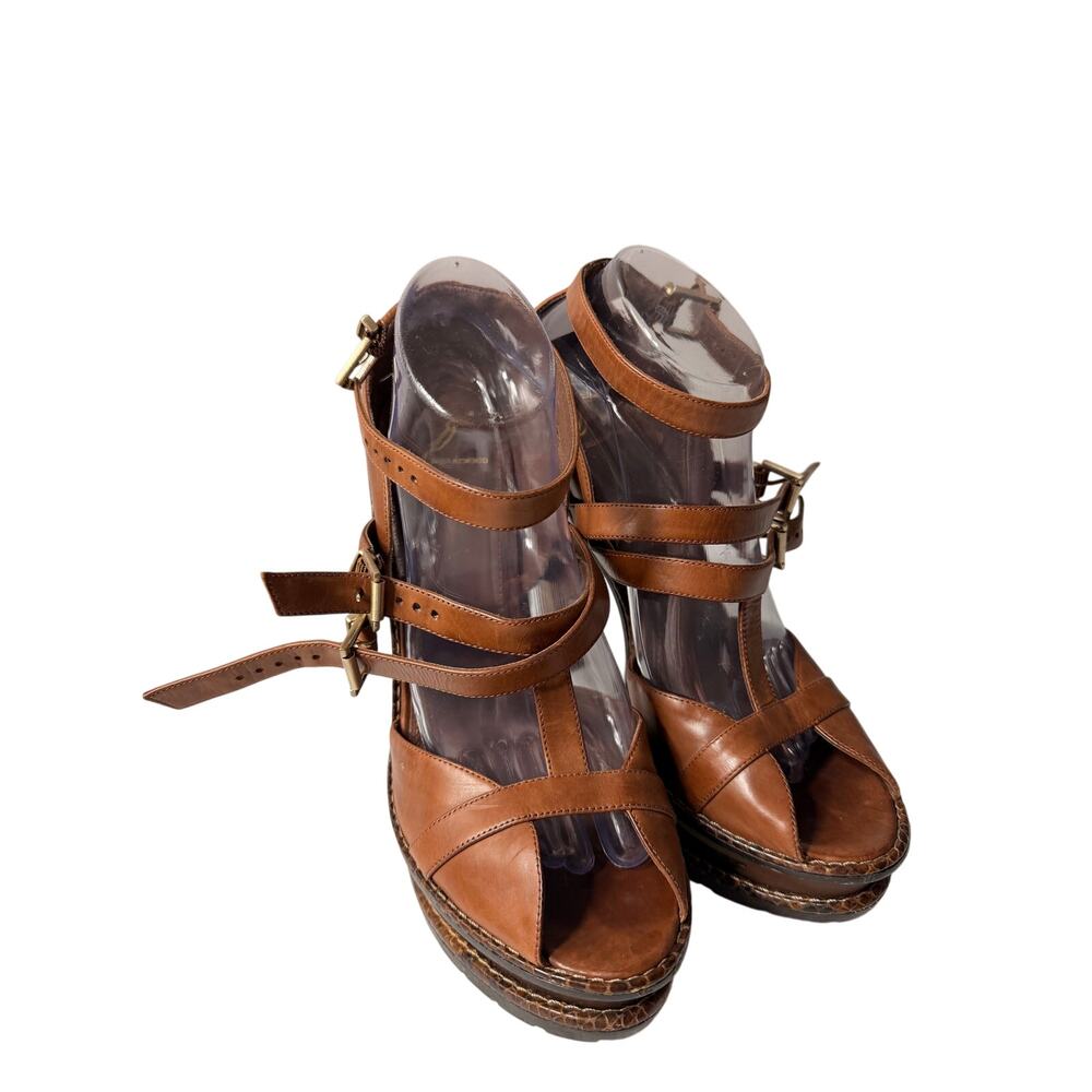 Brian Atwood Leather Gold Platform Heels EU 40